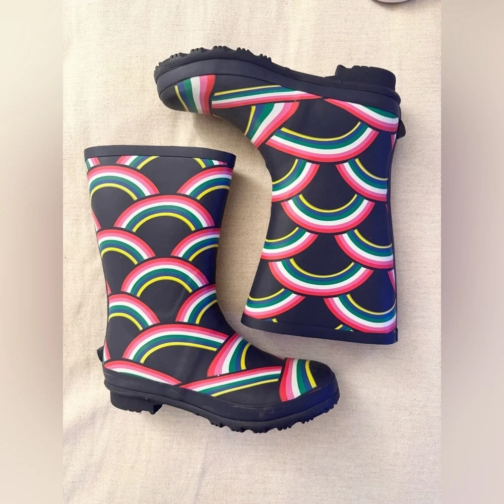 Mini Boden Navy Boots with Colorful Stripes